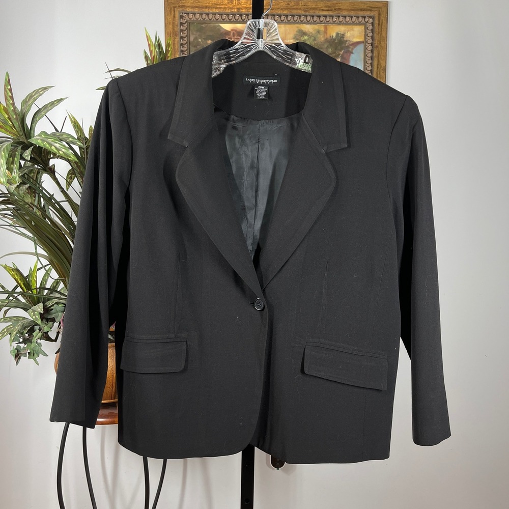 Larry Levine Woman Blazer Womens 20W Black Polyester Rayon Stretch Single Button